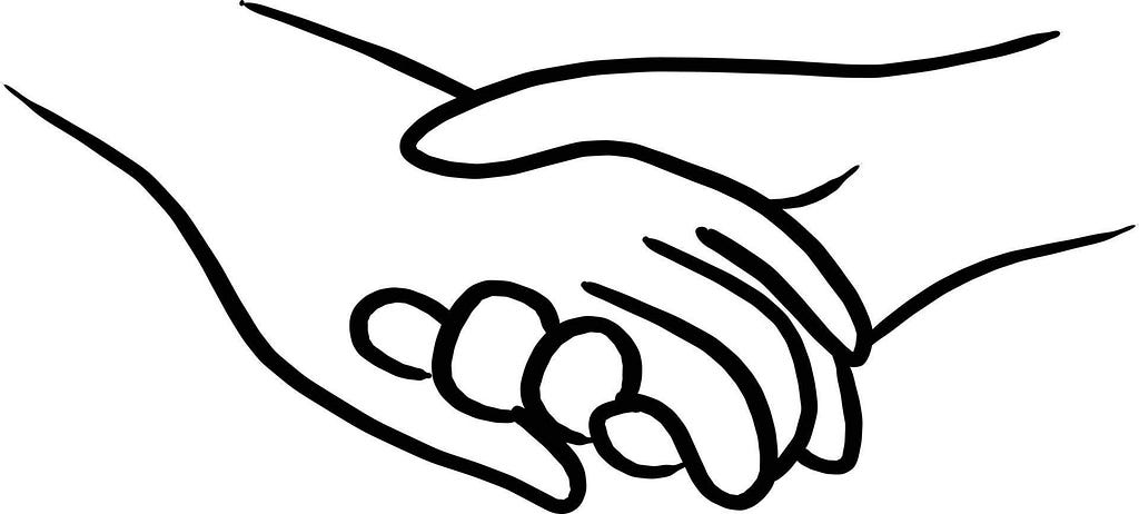 Line drawing of two hands holding