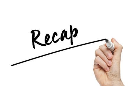 The word 'Recap' written by hand with a marker